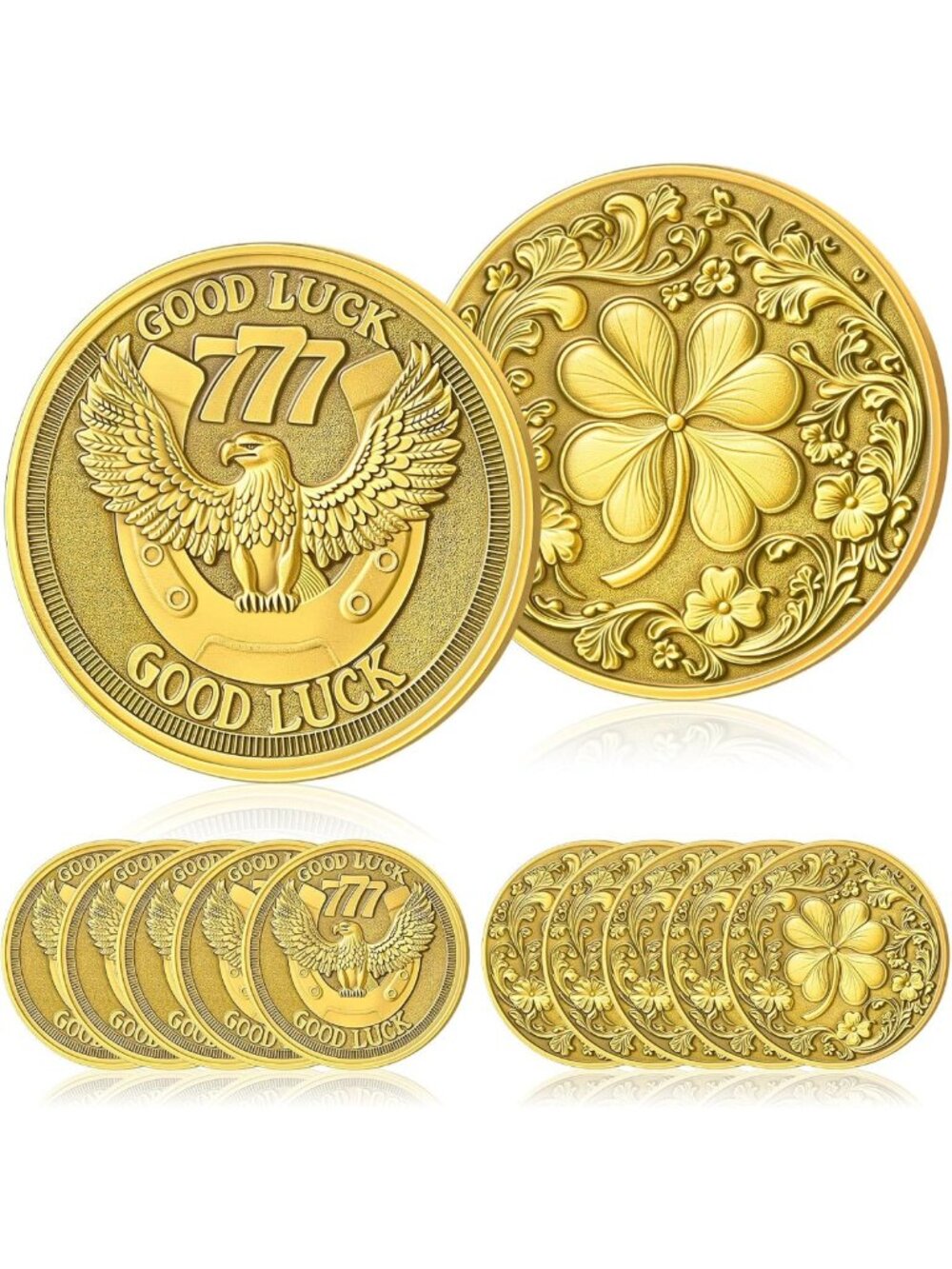12 Pcs Lucky Coin Set - Good Luck Charms, Four Leaf Clover & Horseshoe Tokens